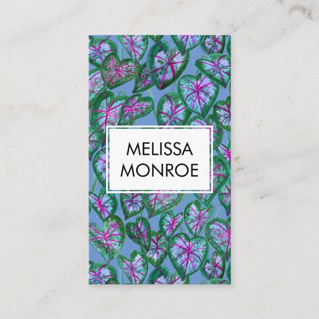 Carte De Visite Caladium Feuilles Tropical Bold Aquarelle Botaniqu (Devant)