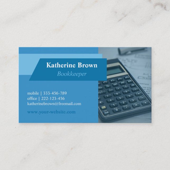 Carte De Visite Calculatrice bleue de finances de comptable de (Devant)