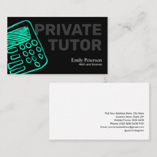 Carte De Visite Calculatrice Turquoise Croquis Tuteur privé noir