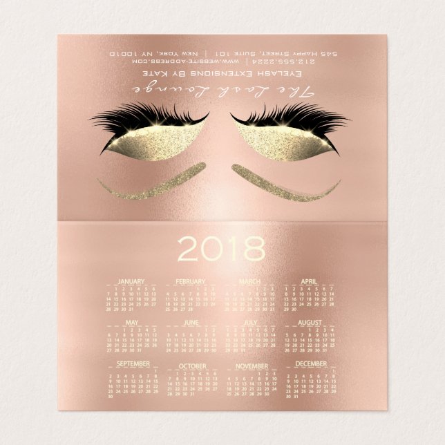 Carte De Visite Calendrier 2018 Beauté Studio Lashes Rose Eyes (Extérieur déplié)