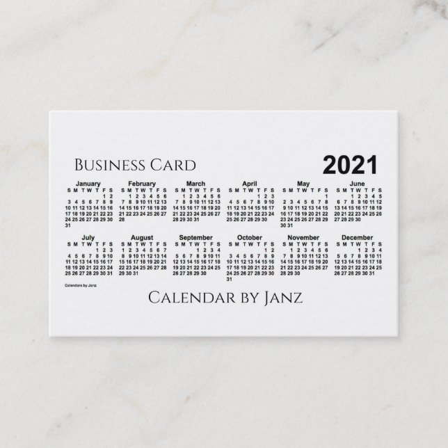 Carte De Visite Calendrier 2021 par Janz White Euro (Devant)