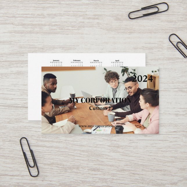 Carte De Visite Calendrier 2024 du panier d'affaires (Devant/Arrière en situation)