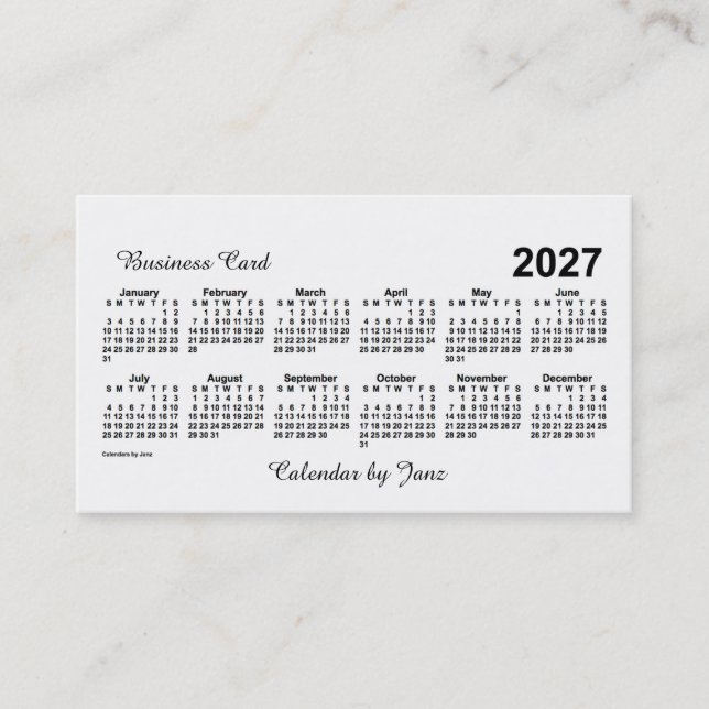 Carte De Visite Calendrier blanc 2027 par Janz (Devant)