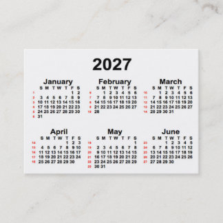 Carte De Visite Calendrier de 52 semaines 2027 blanc par Janz Cart