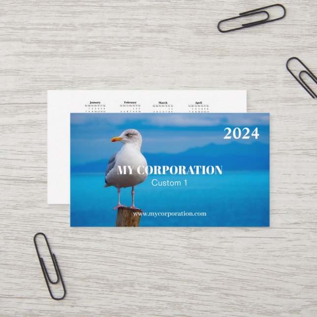Carte De Visite Calendrier de poche 2024 Oiseau (Devant/Arrière en situation)