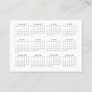 Carte De Visite Calendrier mini 2027 Début DIMANCHE Police Sans Se