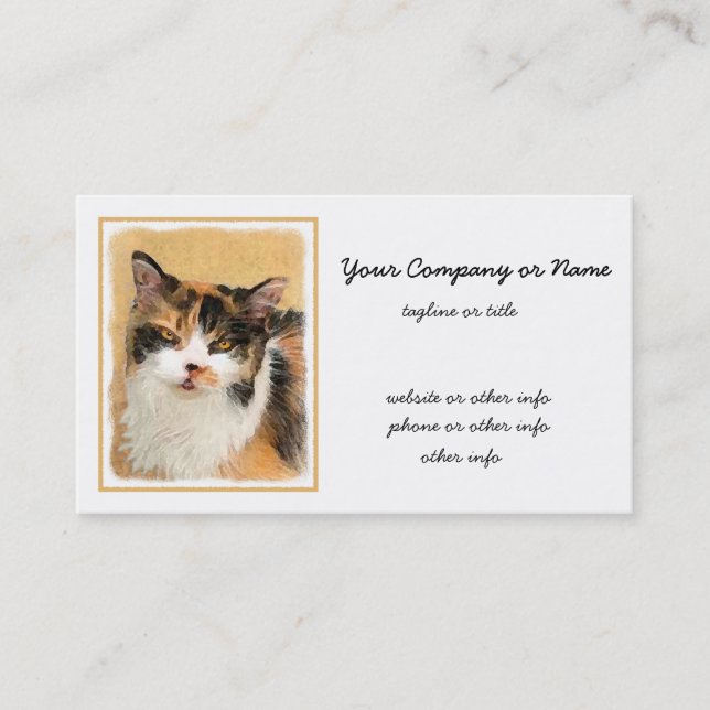 Carte De Visite Calico Cat Painting - Cute Original Cat Art (Devant)