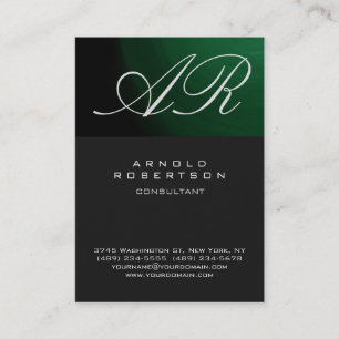 Carte de visite Calligraphic Grey Green Monogram
