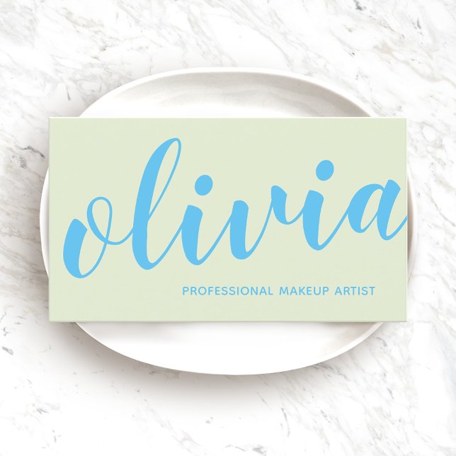 Carte De Visite Calligraphie de script manuscrite en bleu gras (Créateur téléchargé)