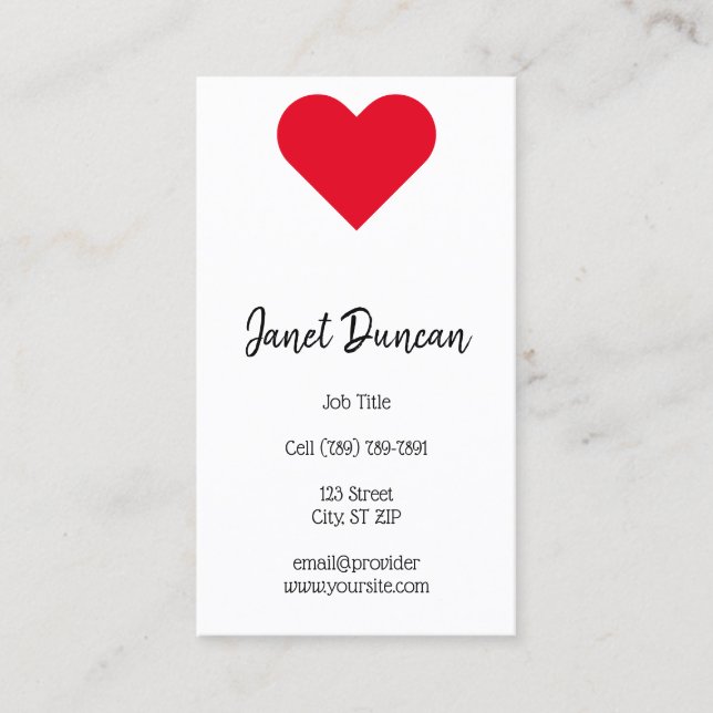 Carte De Visite Calligraphie du coeur rouge (Devant)