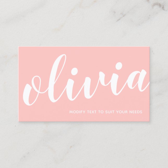 Carte De Visite Calligraphie manuscrite de script BOld Coral rose (Devant)