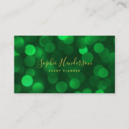 Carte De Visite Calligraphie moderne Emerald Green Bokeh Lumières