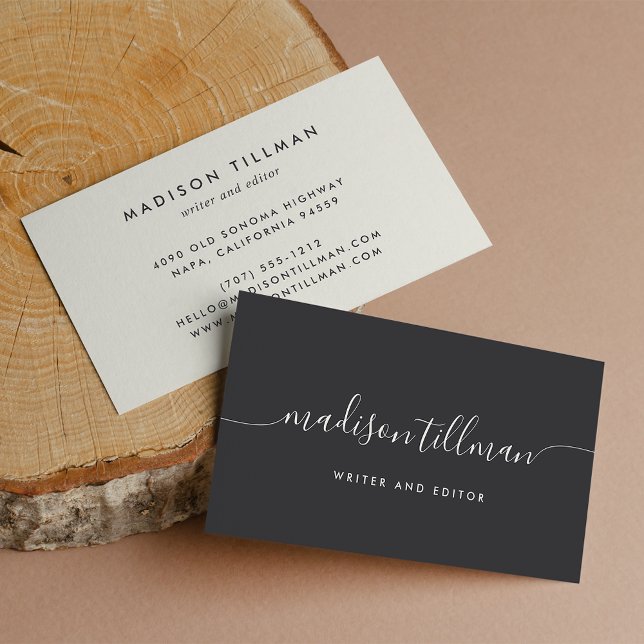 Carte De Visite Calligraphie moderne noir et ivoire de cendre Scri (Créateur téléchargé)
