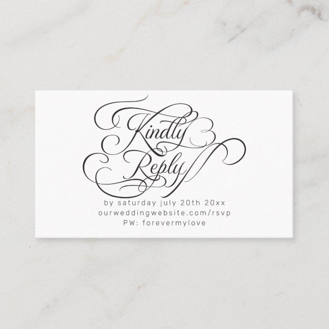 Carte De Visite Calligraphie ornée RSVP pour réponse en ligne (Devant)