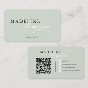 Carte De Visite Calligraphie rose pâle Beige Script Code QR