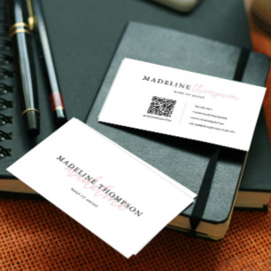 Carte De Visite Calligraphie rose pâle Typographie Code QR