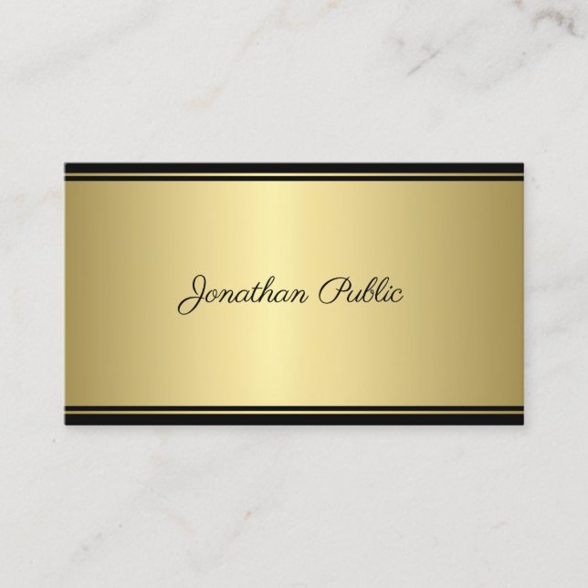 Carte De Visite Calligraphie Script Moderne Sleek Or Glamor Plaque (Devant)