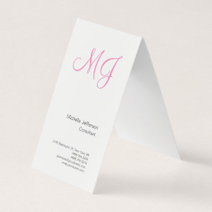 Carte De Visite Calligraphie unique Monogramme Paraphe rose blanch