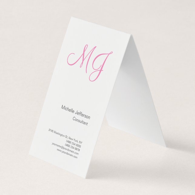Carte De Visite Calligraphie unique Monogramme Paraphe rose blanch (Devant)