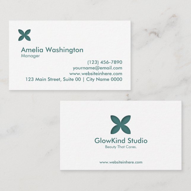 Carte De Visite Calm Elegance Minimal Green Beauty Skincare Modern (Devant / Derrière)