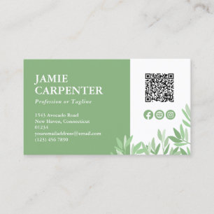 Carte De Visite Calm Green QR Code Photo Médias sociaux Icônes