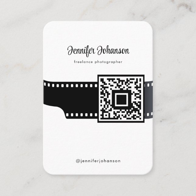 Carte De Visite Caméra à rouleaux QR Code noir et blanc (Devant)