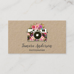 Carte De Visite Caméra florale rose professionnelle photographe Kr