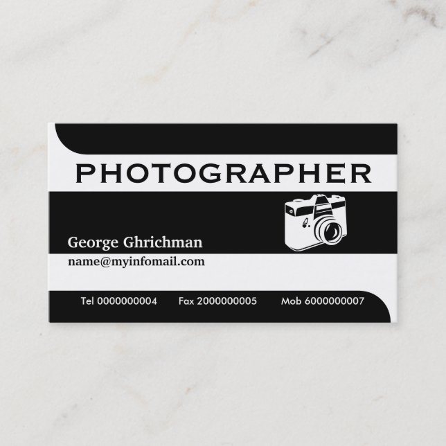 Carte De Visite Caméra photographe noir, blanc attirant l'oeil (Devant)