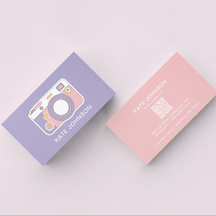 Carte De Visite Caméra rose et violet moderne l Photographie Qr Co