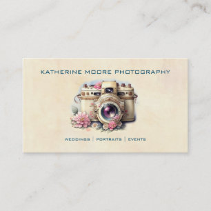 Carte De Visite Caméra vintage & Fleurs Aquarelle Photographie Bu