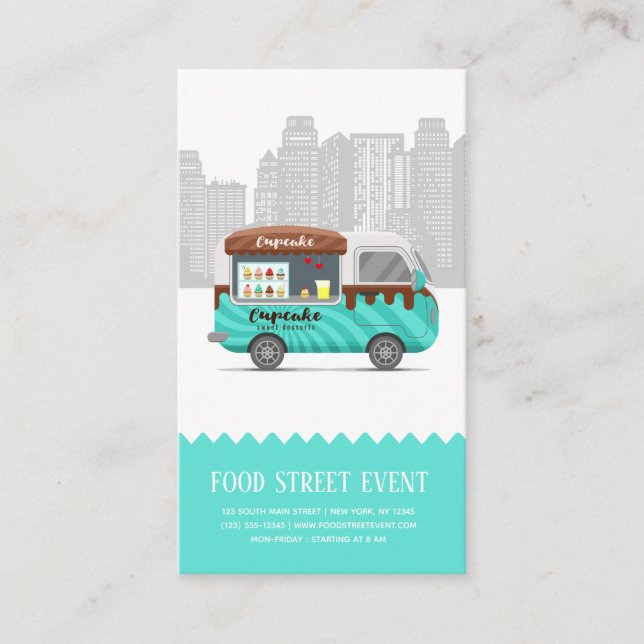 Carte De Visite Camion alimentaire rue cupcake desserts sucrés (Devant)