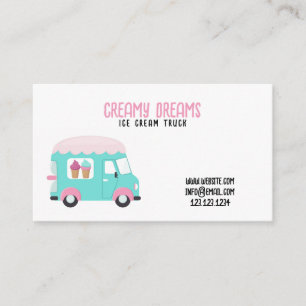 Carte De Visite Camion blanc et rose joyeux en crème glacée