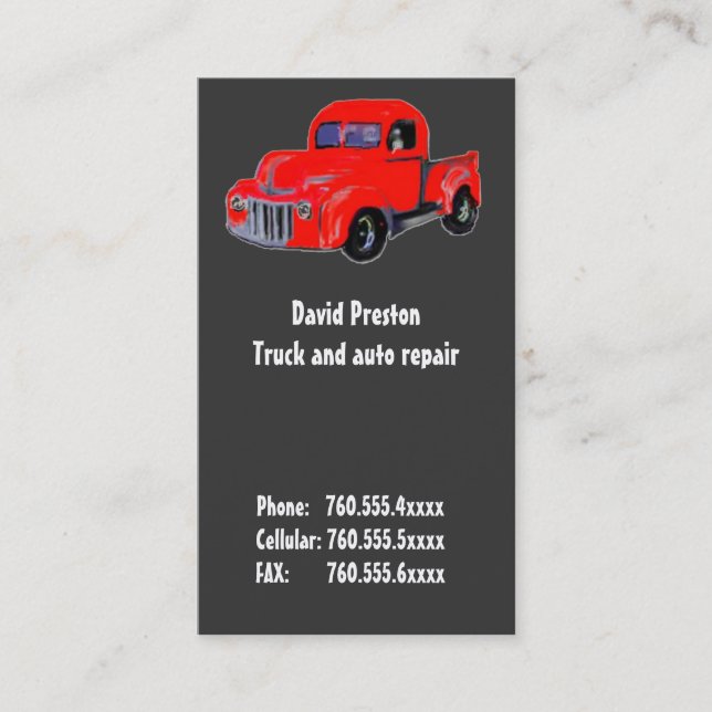 Carte De Visite Camion d'Américain de réparation d'automobile (Devant)