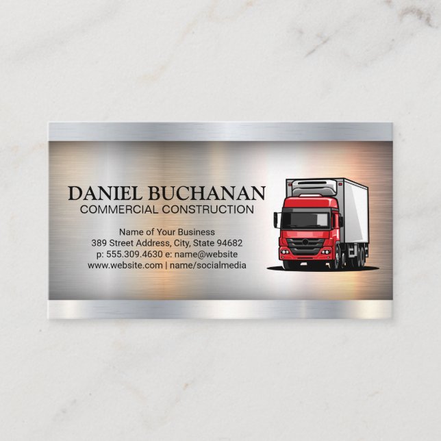 Carte De Visite Camion de travail rouge | Construction (Devant)