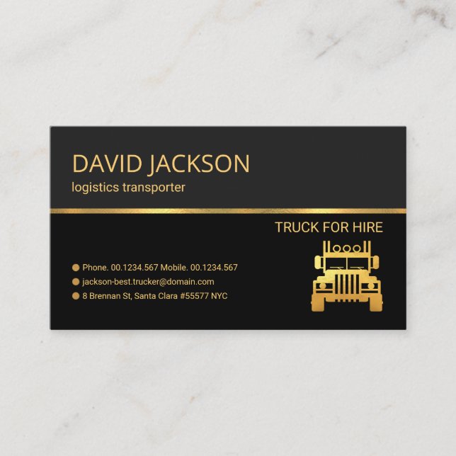 Carte De Visite Camion professionnel Retro Gold Line Gris (Devant)