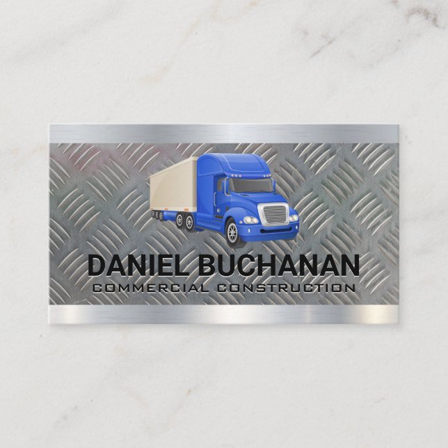 Carte De Visite Camion semi-bleu | Acier métallique | Logistique (Devant)