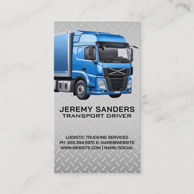 Carte De Visite Camion semi-bleu | Arrière - plan en acier de tôle (Devant)
