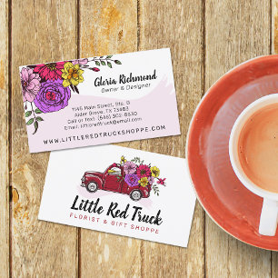 Carte De Visite Camion Vintage Rouge & Fleurs Cute Country Floral