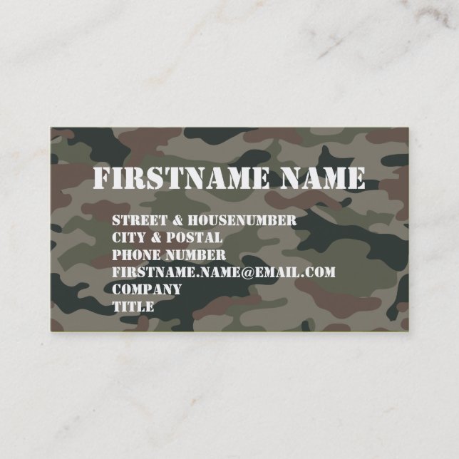 Carte De Visite Camouflage de l'Armée Soldat Brown Vert (Devant)