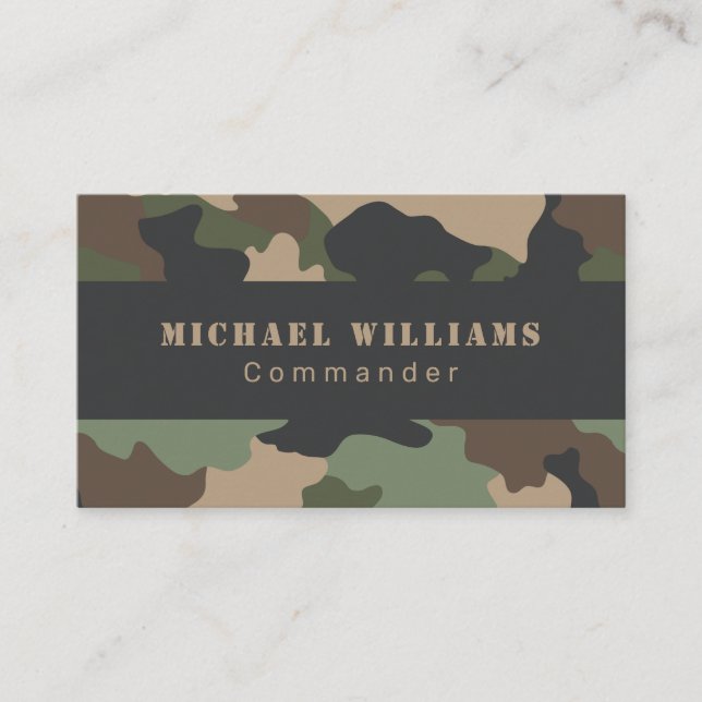 Carte De Visite Camouflage Woodland Camo Khaki Tan Black Monogramm (Devant)