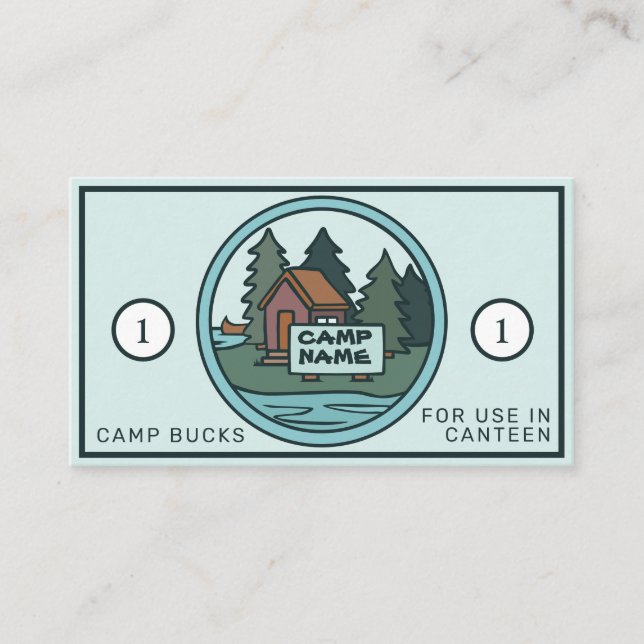 Carte De Visite Camp de jeunes d'été bucks île cabine avec panneau (Devant)