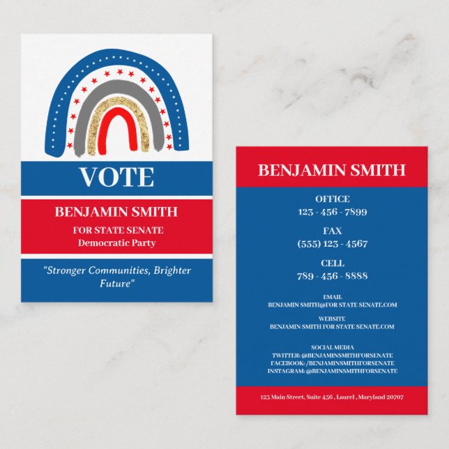 Carte De Visite Campagne politique moderne USA Politicien (Devant / Derrière)