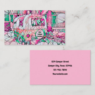 Carte De Visite Camper Hippie Pink Green Glaming
