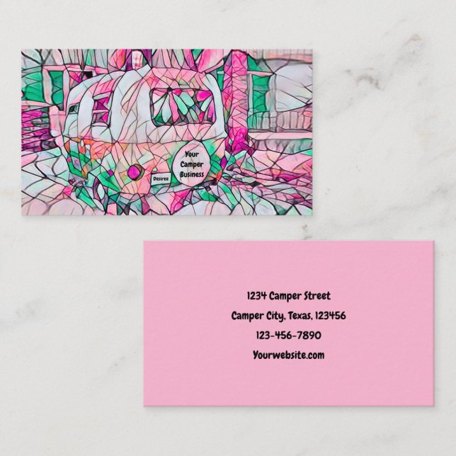 Carte De Visite Camper Hippie Pink Green Glaming (Devant / Derrière)