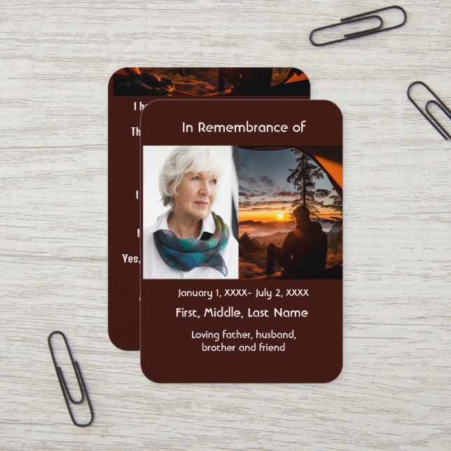 Carte De Visite Camper Memorial Pocket Card (Devant/Arrière en situation)