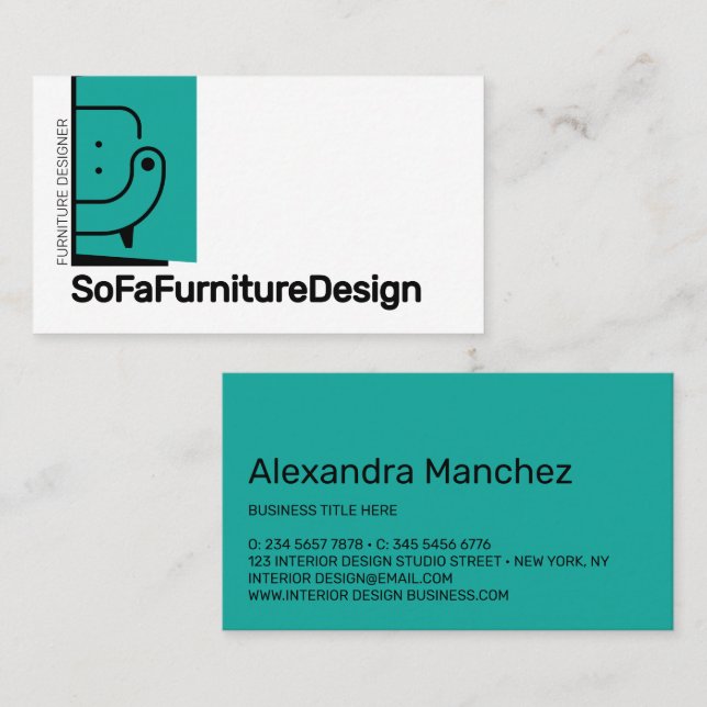 Carte De Visite Canapé Design d'intérieur Architecte Mobilier (Devant / Derrière)
