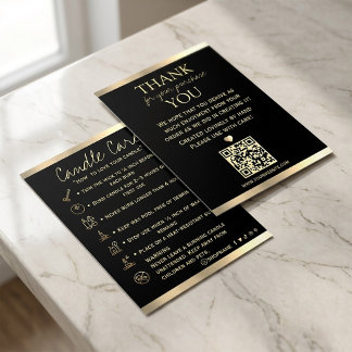 Carte De Visite Candle Care Black Gold | Custom Icons |Thank You 