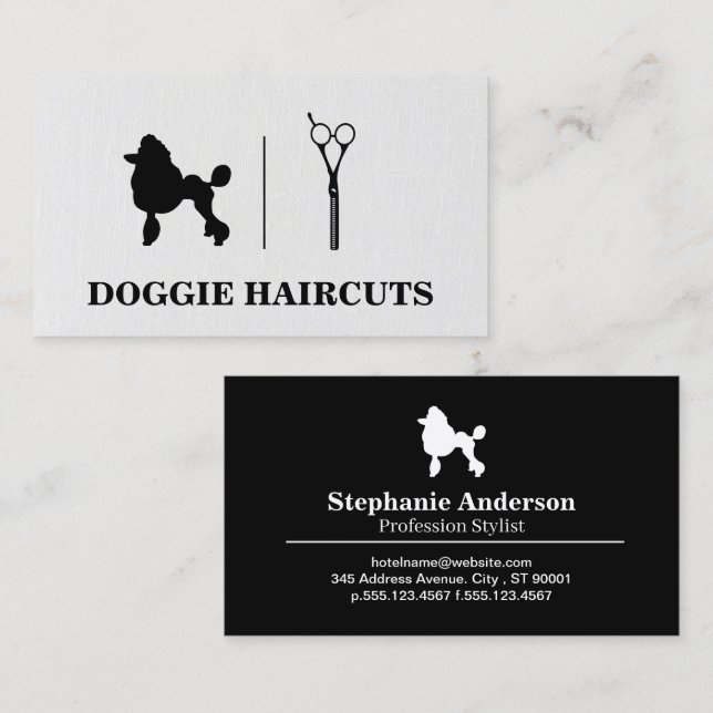 Carte De Visite Caniche | Logo des ciseaux | Grooming (Devant / Derrière)