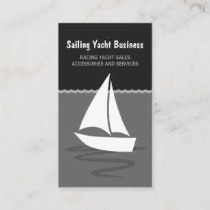 Carte De Visite Canotage gris et noir de bateau à voile de yacht