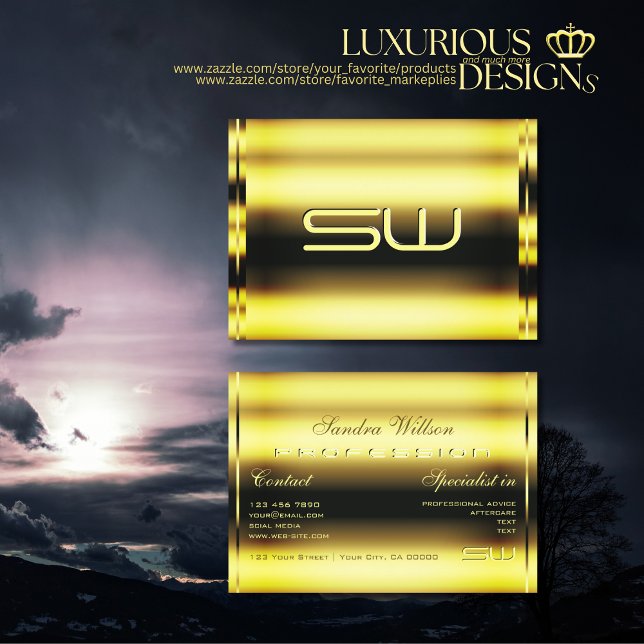 Carte De Visite Capture des yeux Shimmery Golden et Faux 3D Monogr (Créateur téléchargé)